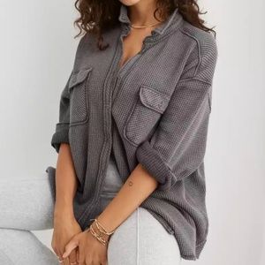 Aerie LumberJane Waffle Shirt Smoked Grey Size Medium
